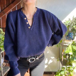Vintage | Blue Knit Henley Sweater